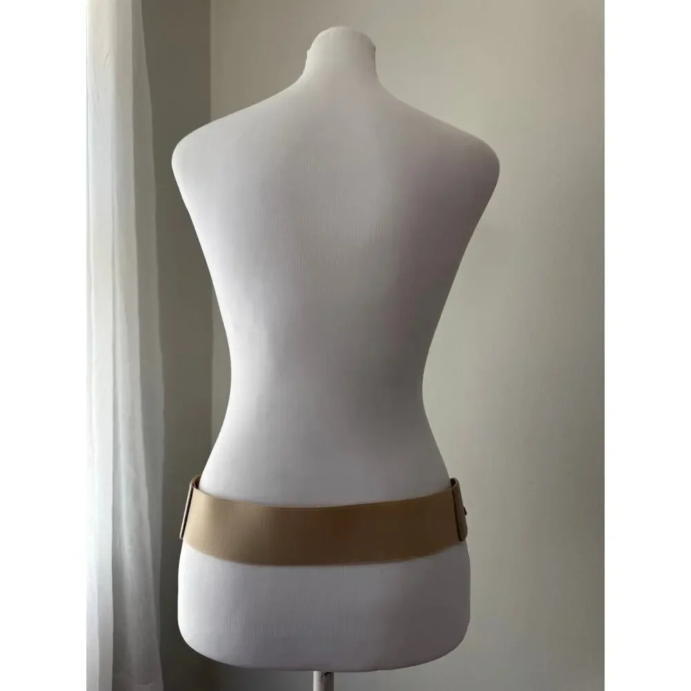 Taupe Double Silver Buckle Elasticized Back Belt